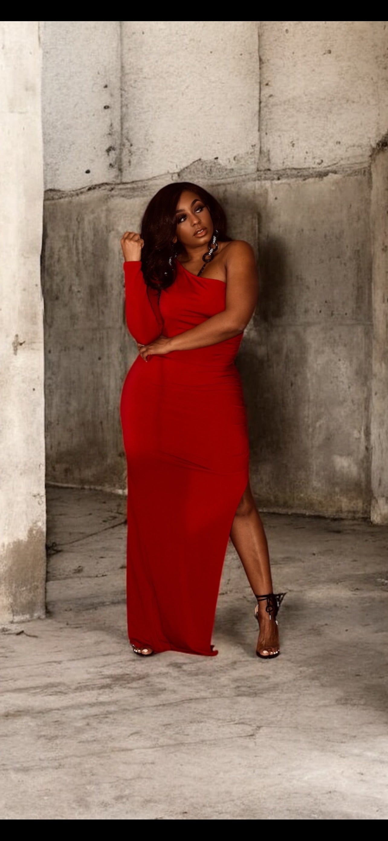 One Shoulder Dress (Red)