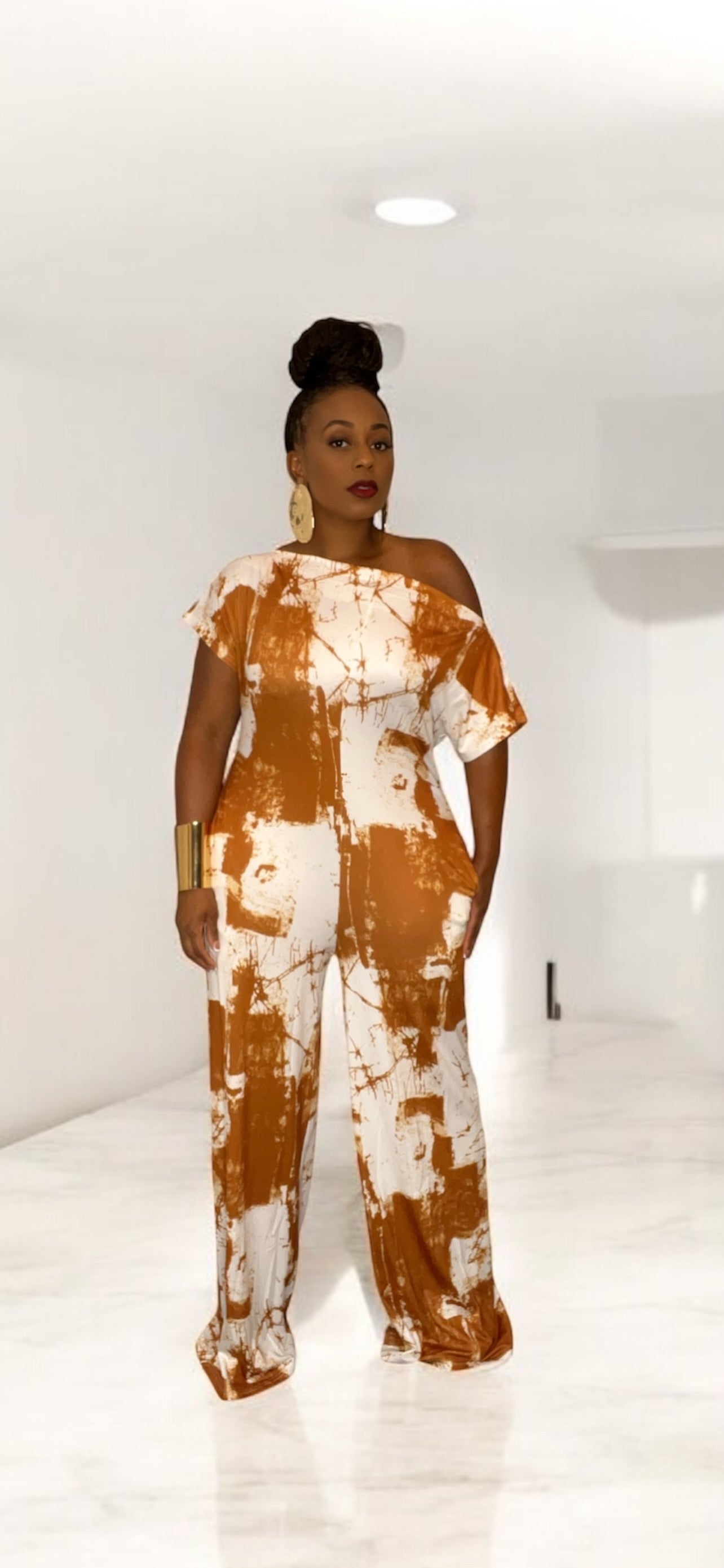 The Regina Abstract Jumpsuit (Cappuccino)