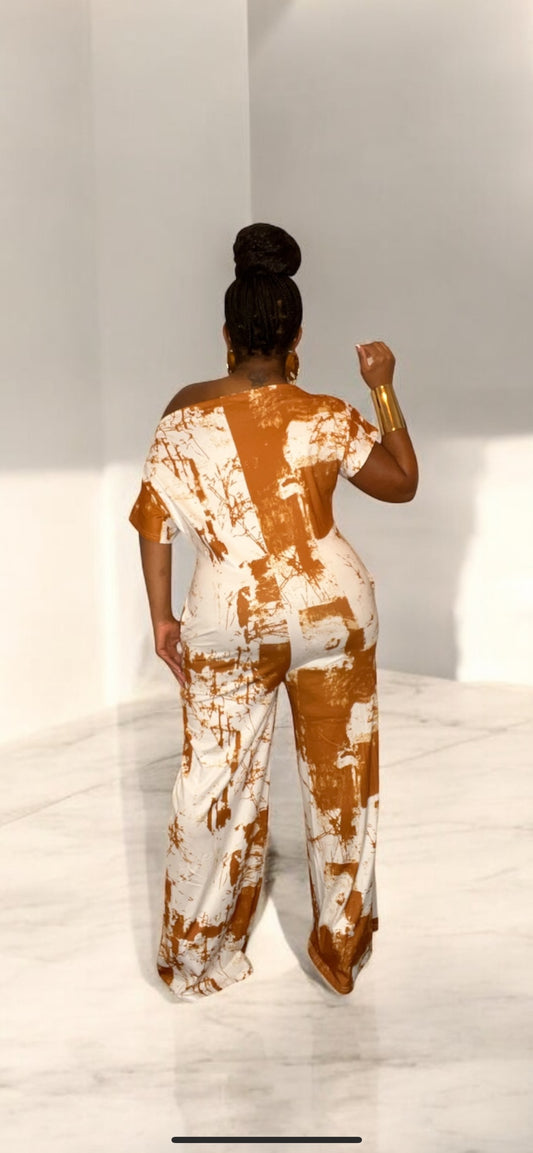 The Regina Abstract Jumpsuit (Cappuccino)
