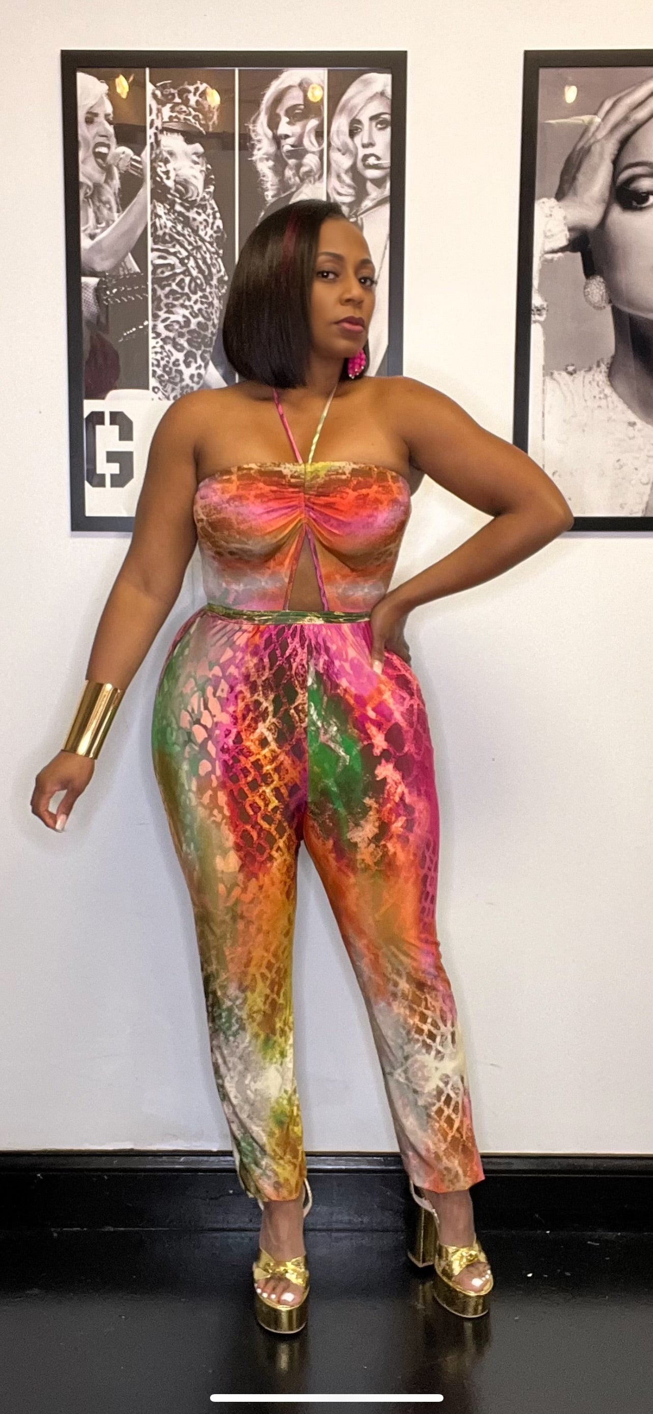 Cut out Tube Jumpsuit Multicolor