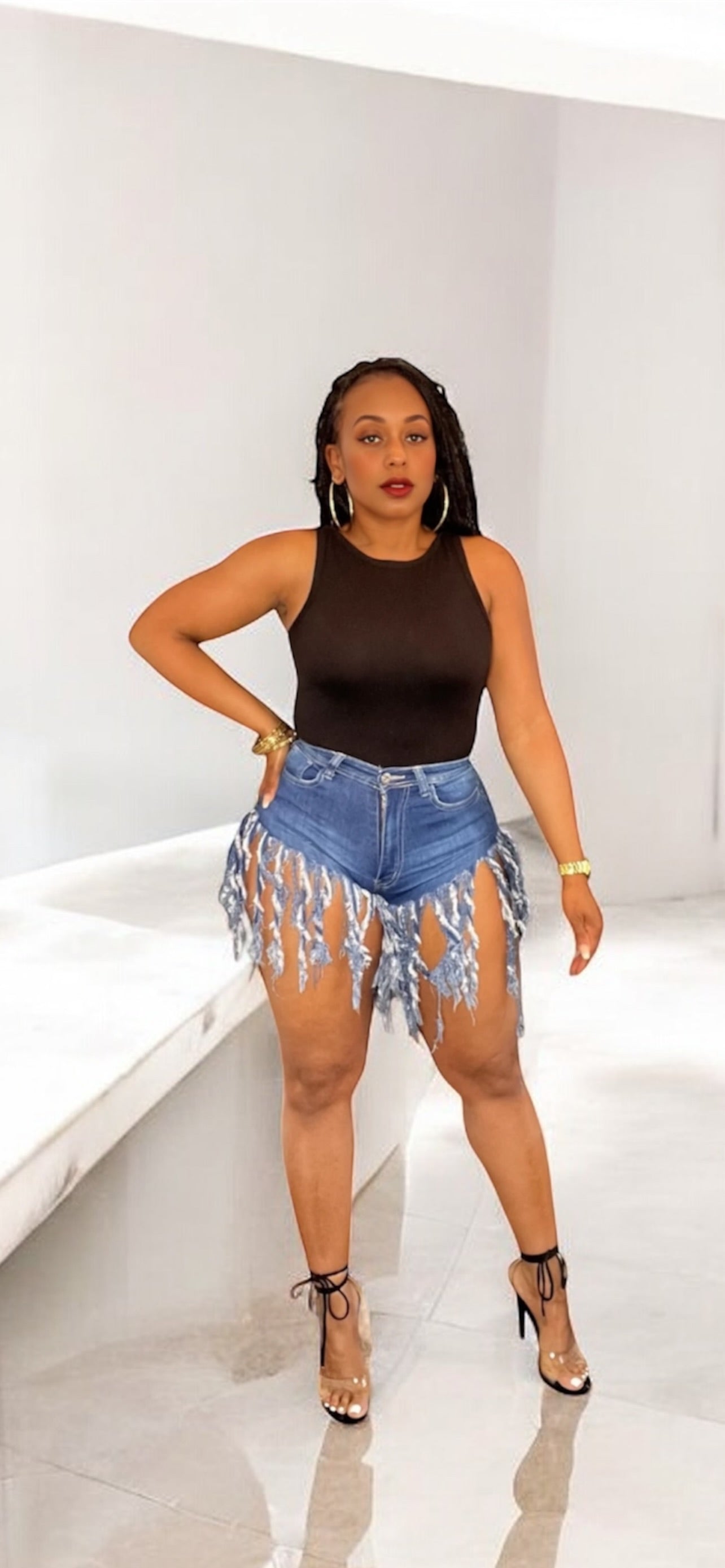 Frayed Denim Booty Shorts