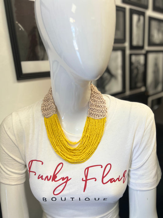Crochet Beaded Necklace Set (Yellow)