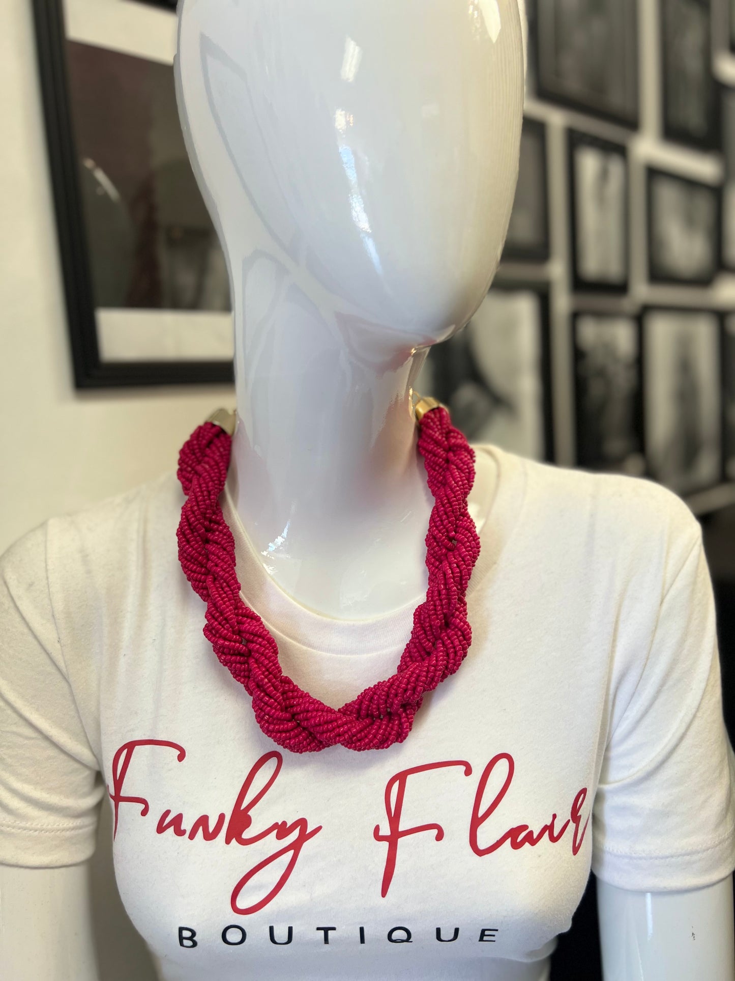 Hot Pink Beaded Necklace Set | Funky Flair Boutique LLC