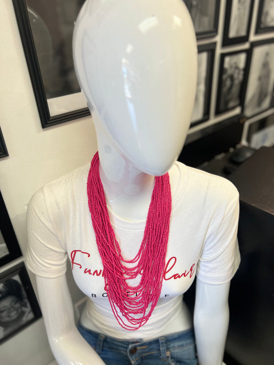 Beaded Layered Necklace (Hot Pink)