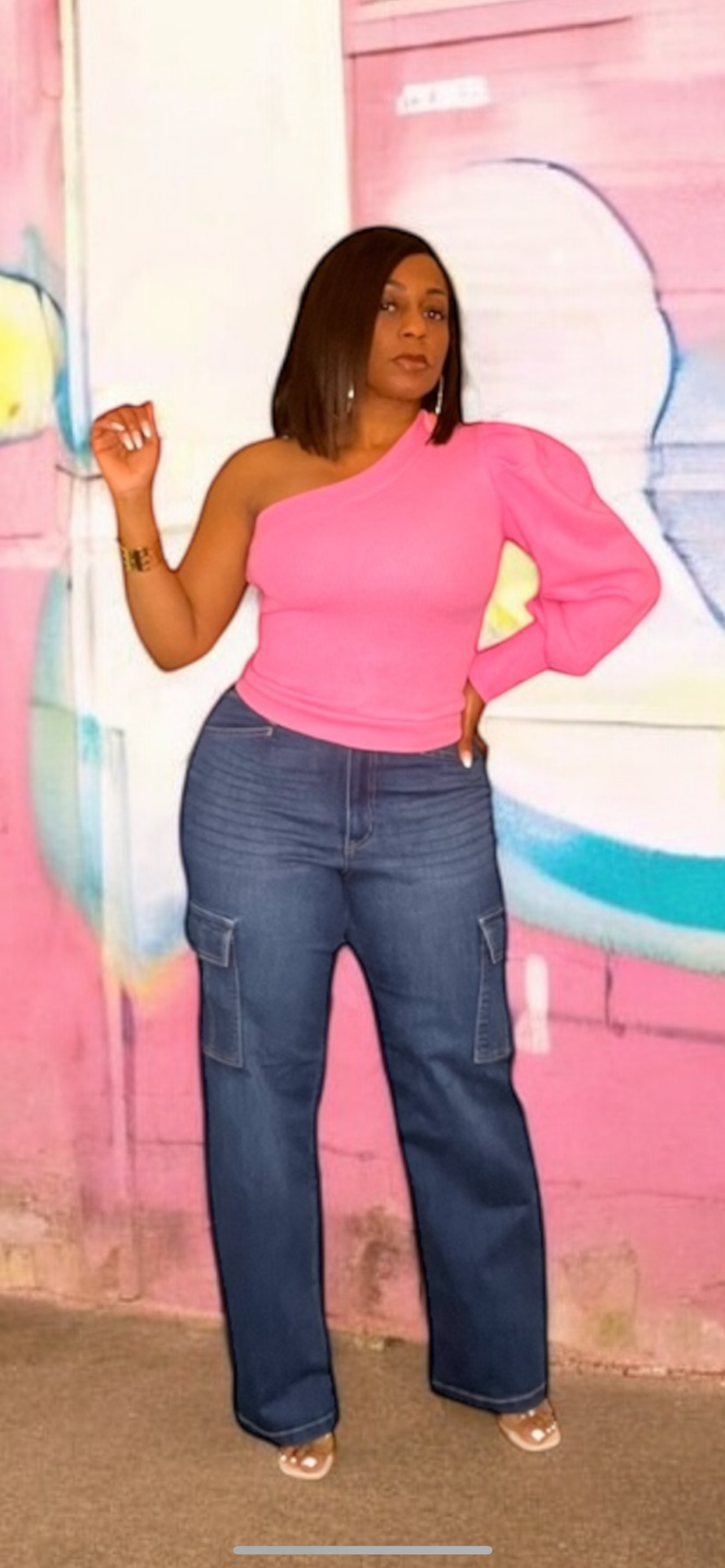 Asymmetric One Shoulder Knit Top (Pink)