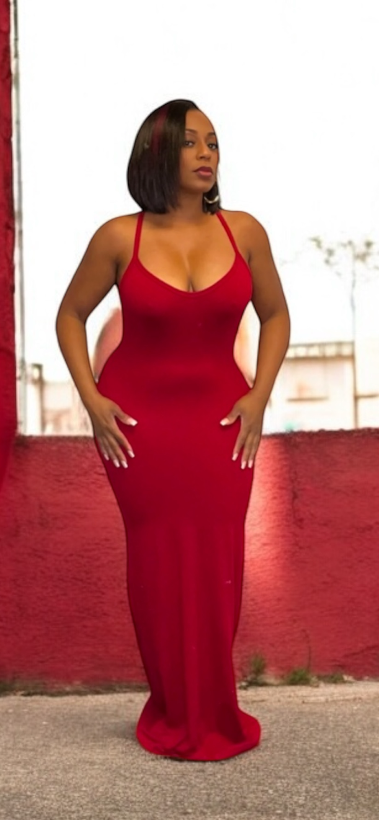 Racerback V-Neck Maxi Dress (Burgundy)