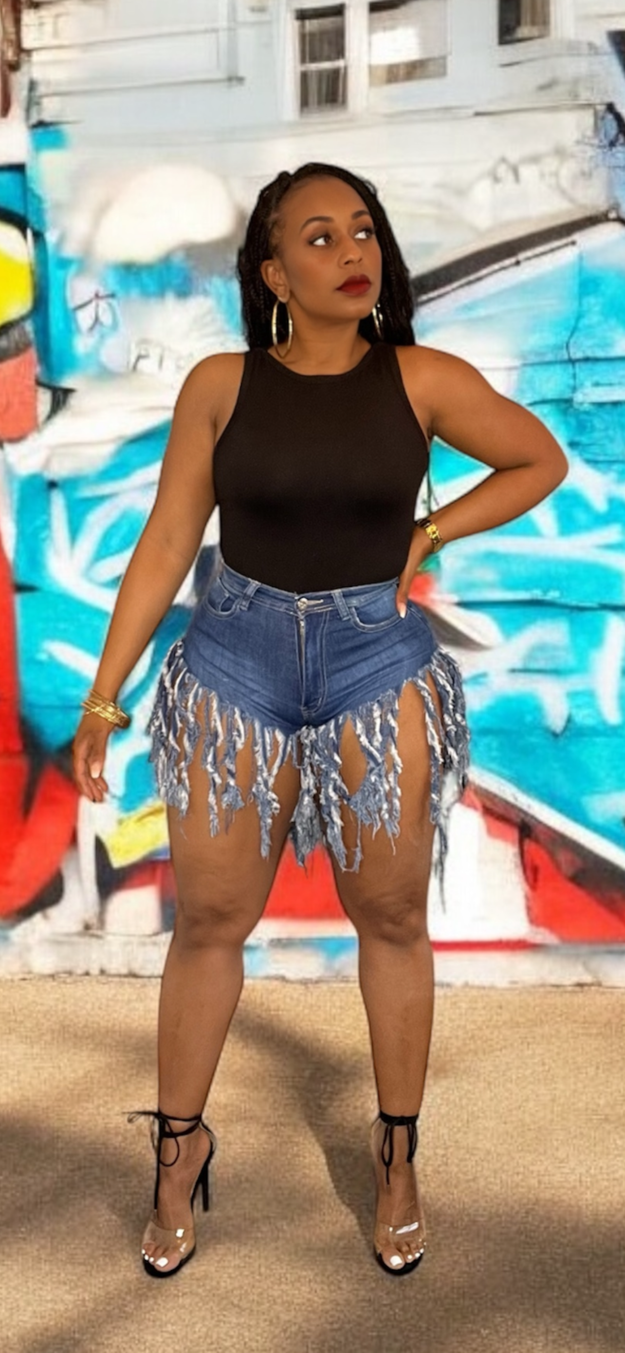 Frayed Denim Booty Shorts