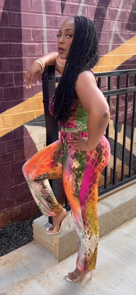 Snakeskin Print Tube Jumpsuit (Multicolor)
