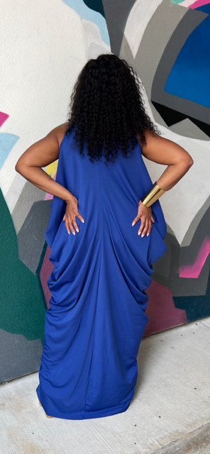 Draped Sleeveless Maxi Dress (Royal)
