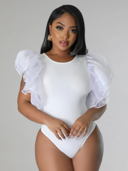 Bodysuit with Organza Sleeves (White)