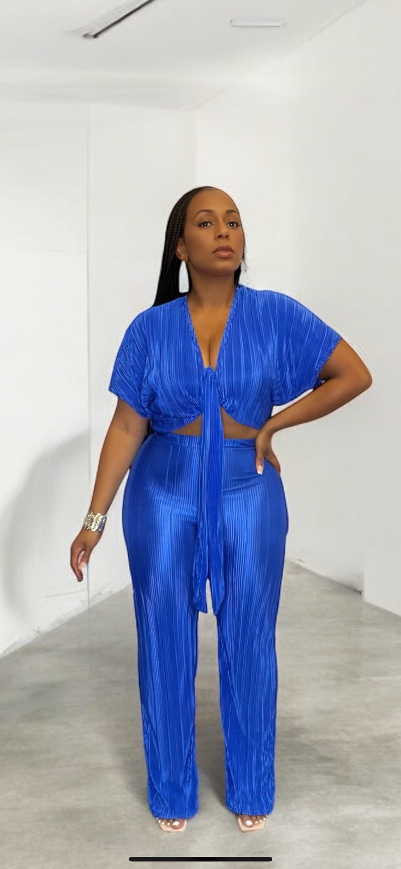 2-Piece Pleated Pant Set (Royal)