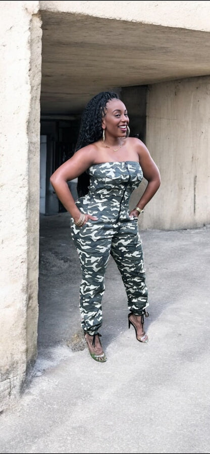Camo Print Tube Jumpsuit