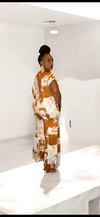 The Regina Abstract Jumpsuit (Cappuccino)