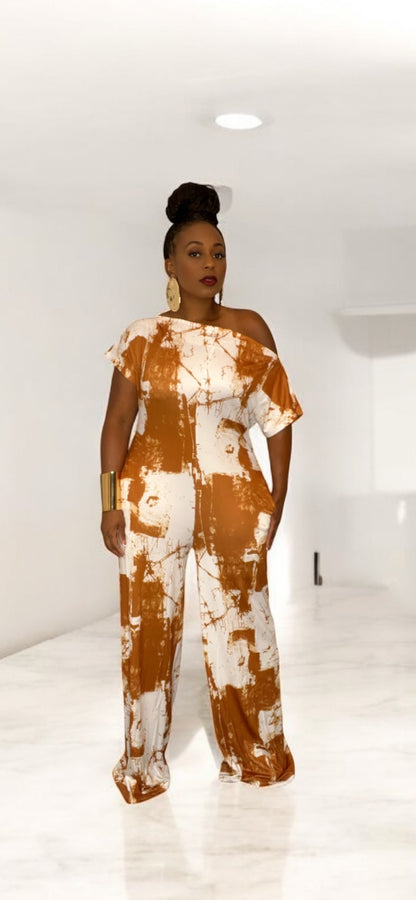 The Regina Abstract Jumpsuit (Cappuccino)