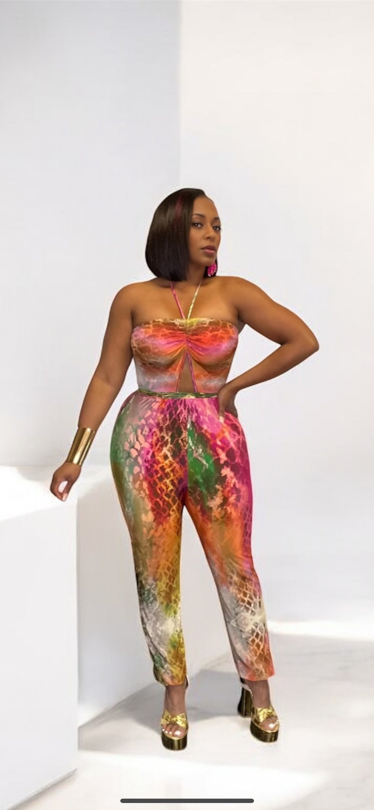 Snakeskin Print Tube Jumpsuit (Multicolor)
