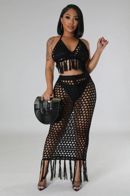2-Piece Skirt Crochet Cover Up (Black)