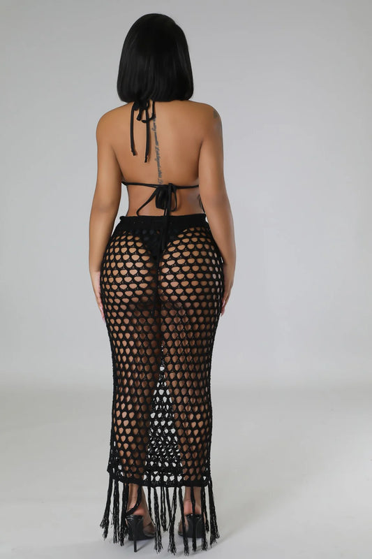 2-Piece Skirt Crochet Cover Up (Black)