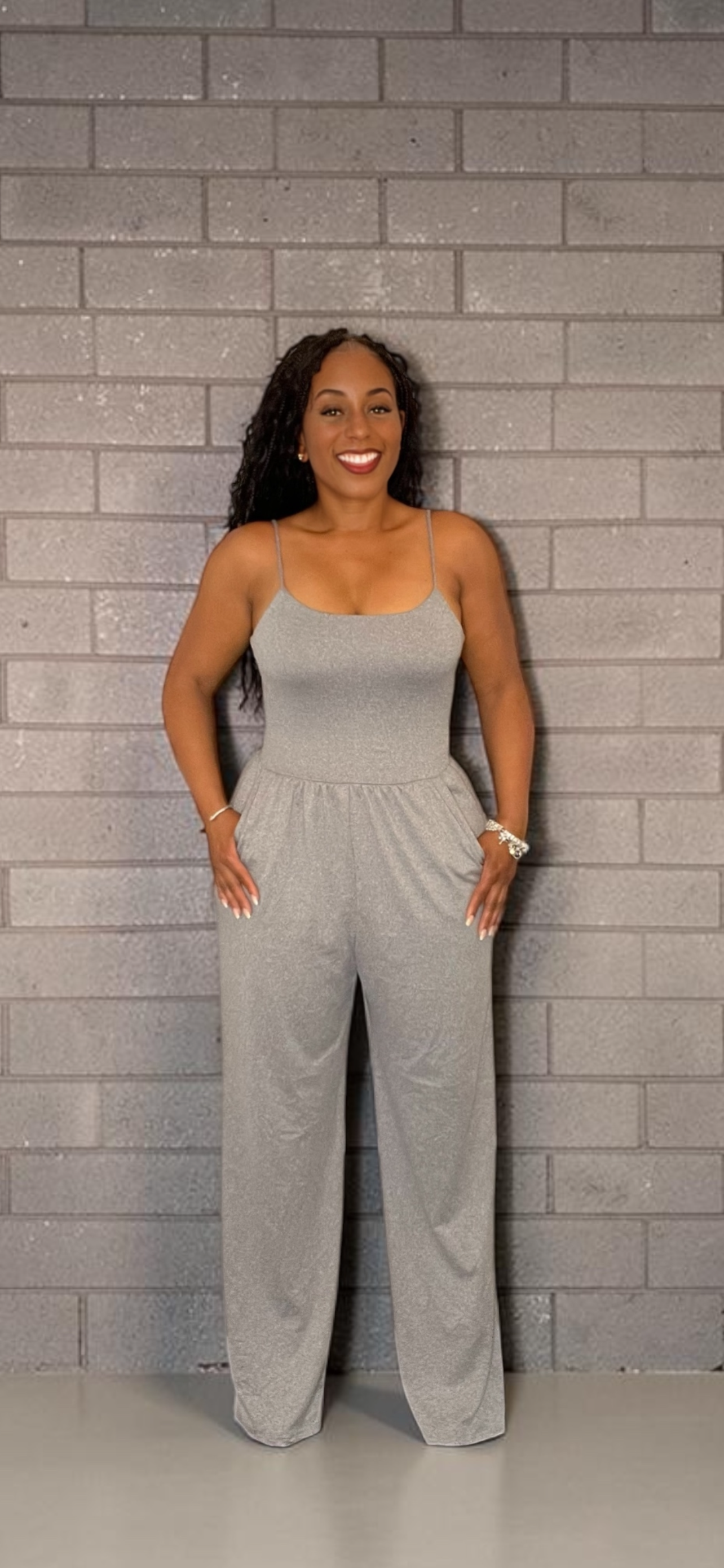 Boutique Basics Jumpsuit with Straps (Gray)