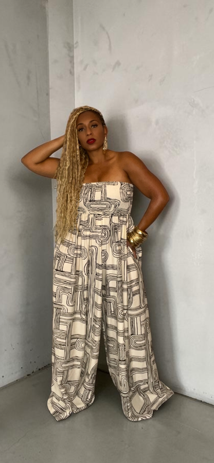 Geometric Print Tube Jumpsuit (Black/Cream)