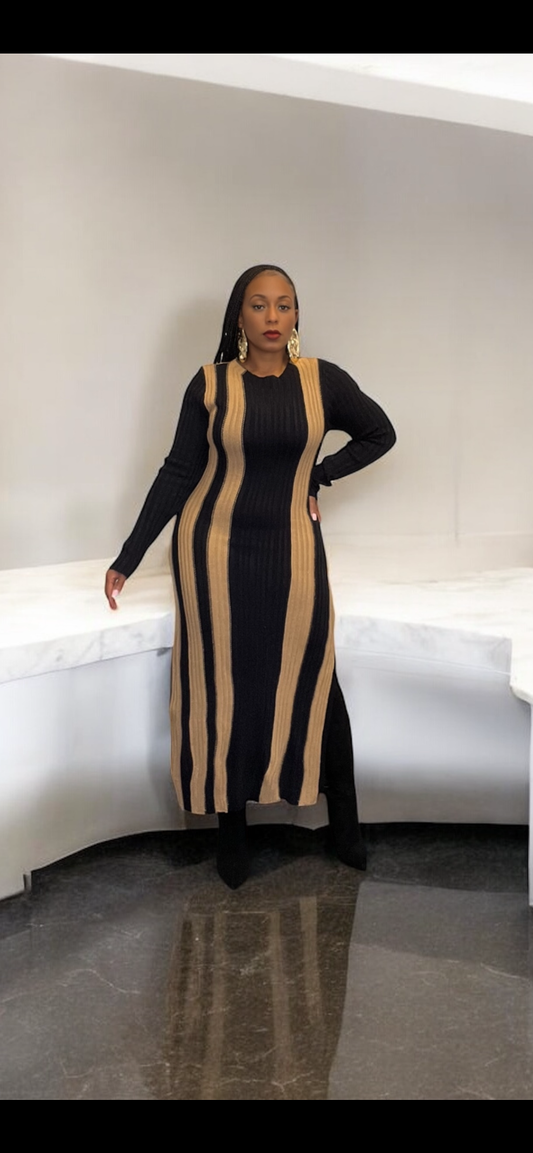 Sweater Dress (Black/Camel Mix)