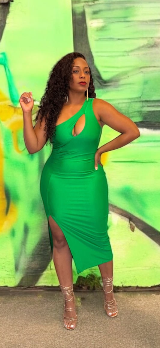 Cut Out One Shoulder Slit Dress (Kelly Green)