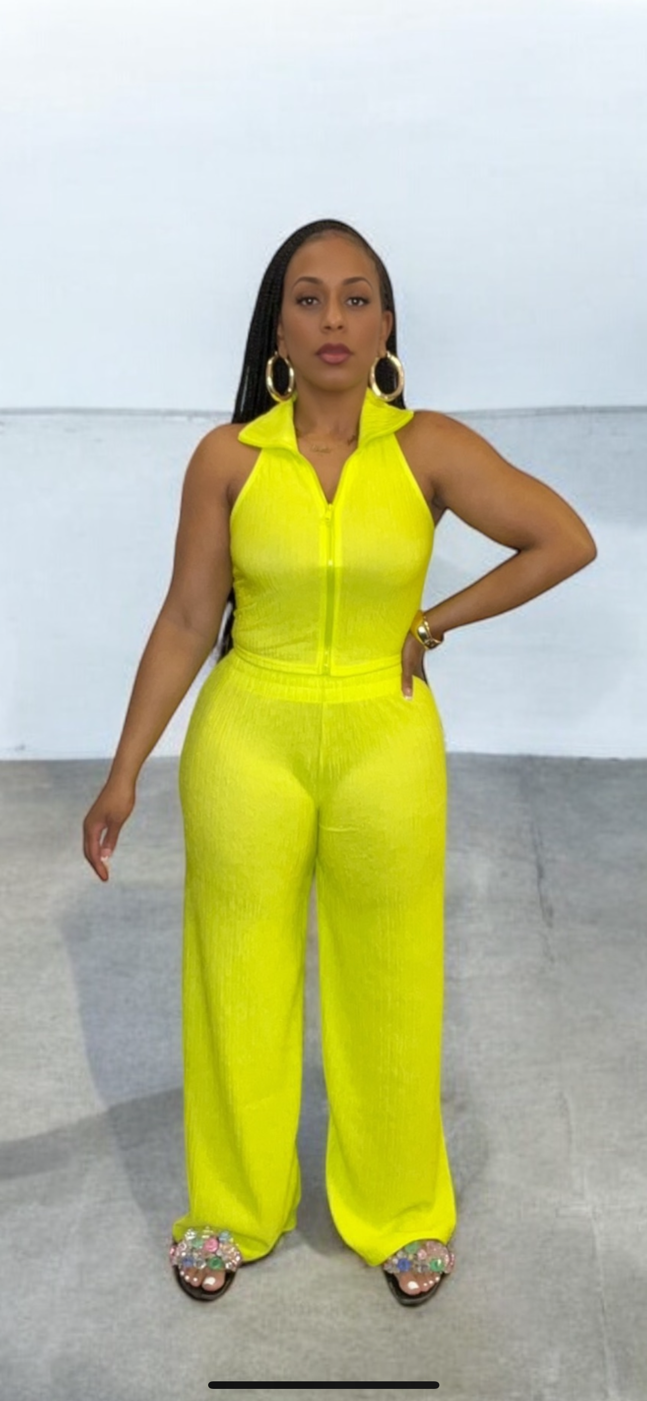 2-Piece Textured Zip Up Lounge Set (Lime)