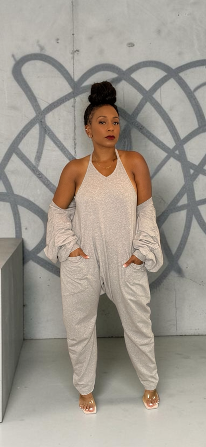 Harem Jumpsuit  with Bolero Top Set (Gray)