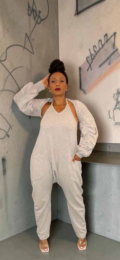 Harem Jumpsuit  with Bolero Top Set (Gray)