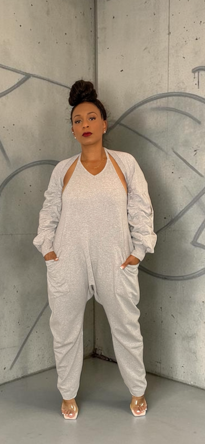Harem Jumpsuit  with Bolero Top Set (Gray)