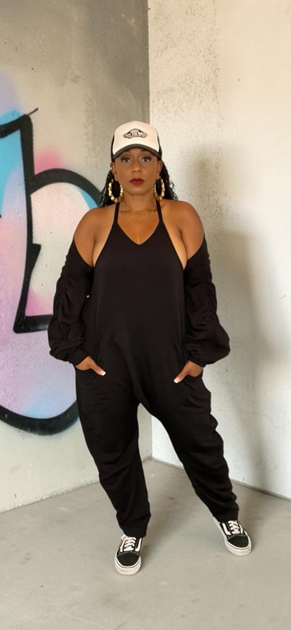 Harem Jumpsuit with Bolero Top Set (Black)