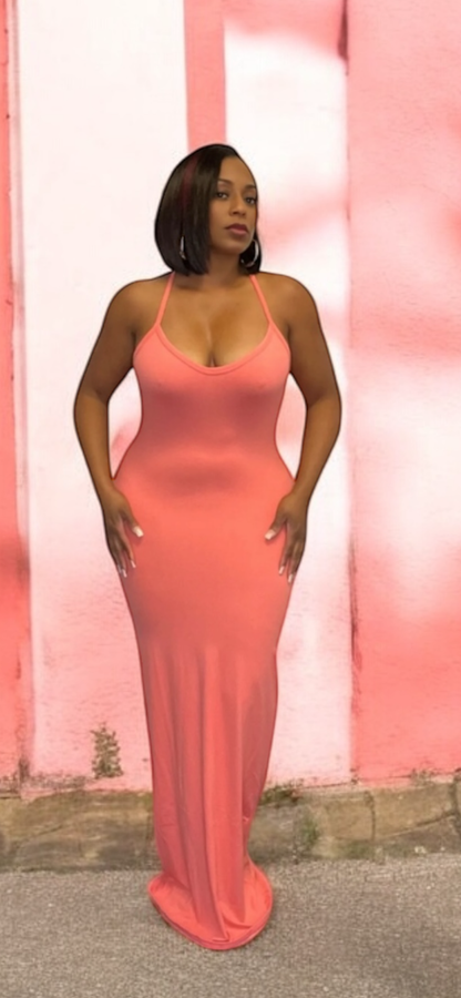 Racerback V-Neck Maxi Dress (Coral)