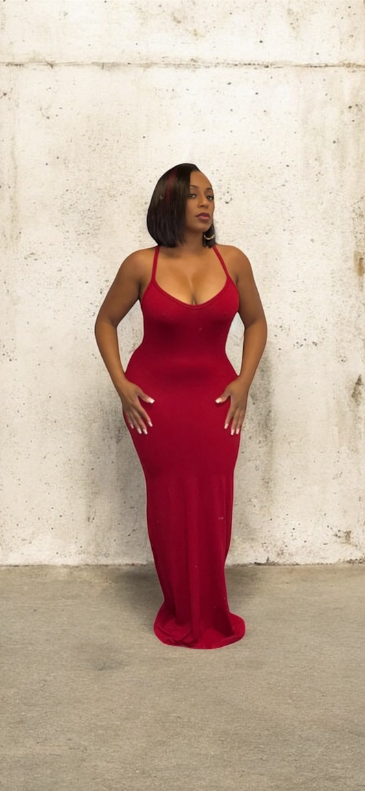 Racerback V-Neck Maxi Dress (Burgundy)