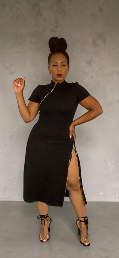 Zipper Knit Midi Dress
