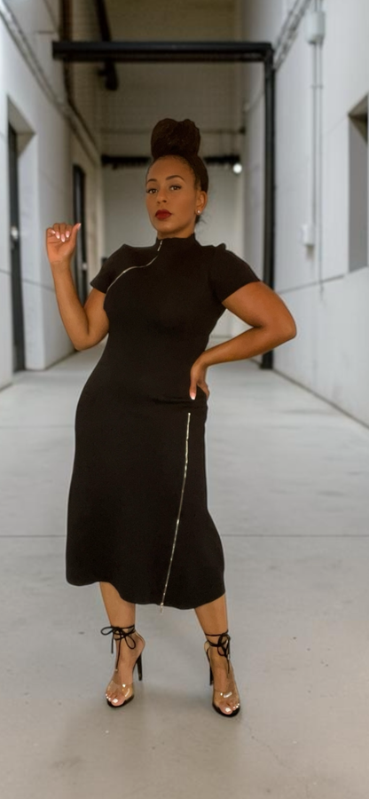Zipper Knit Midi Dress