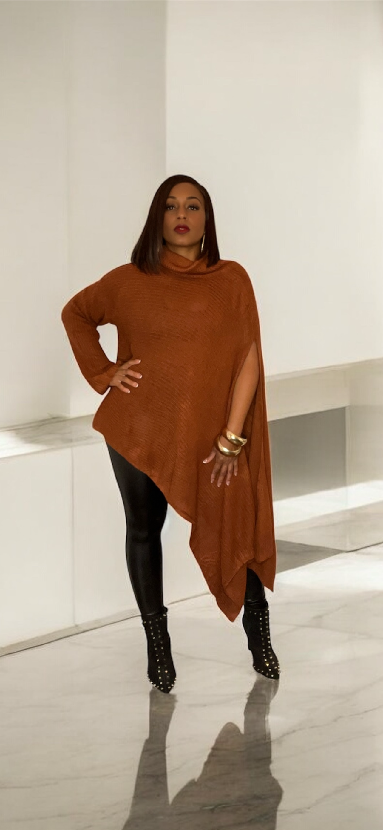 One Sleeve Cardigan (Rust-Brown)