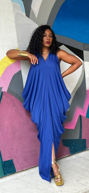 Draped Sleeveless Maxi Dress (Royal)