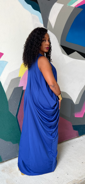 Draped Sleeveless Maxi Dress (Royal)