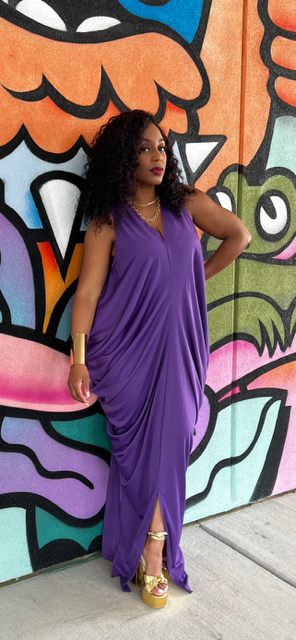Draped Sleeveless Maxi Dress (Purple)
