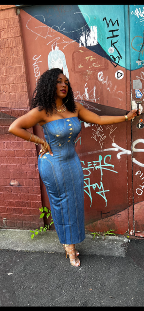 Denim Print Dolman Tube Dress