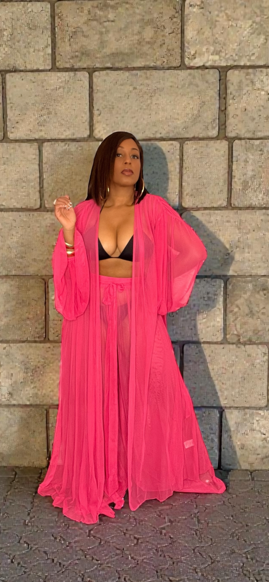 Vacation Resort 2-piece Cover Up Set (Hot Pink)