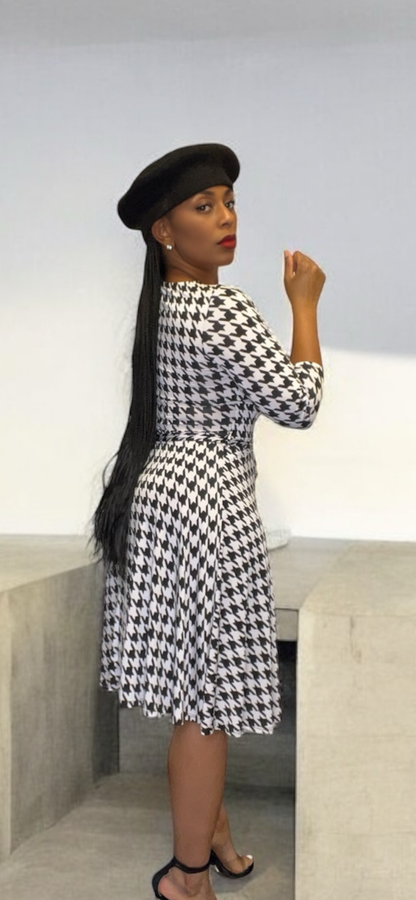 Houndstooth Wrap Maxi Dress