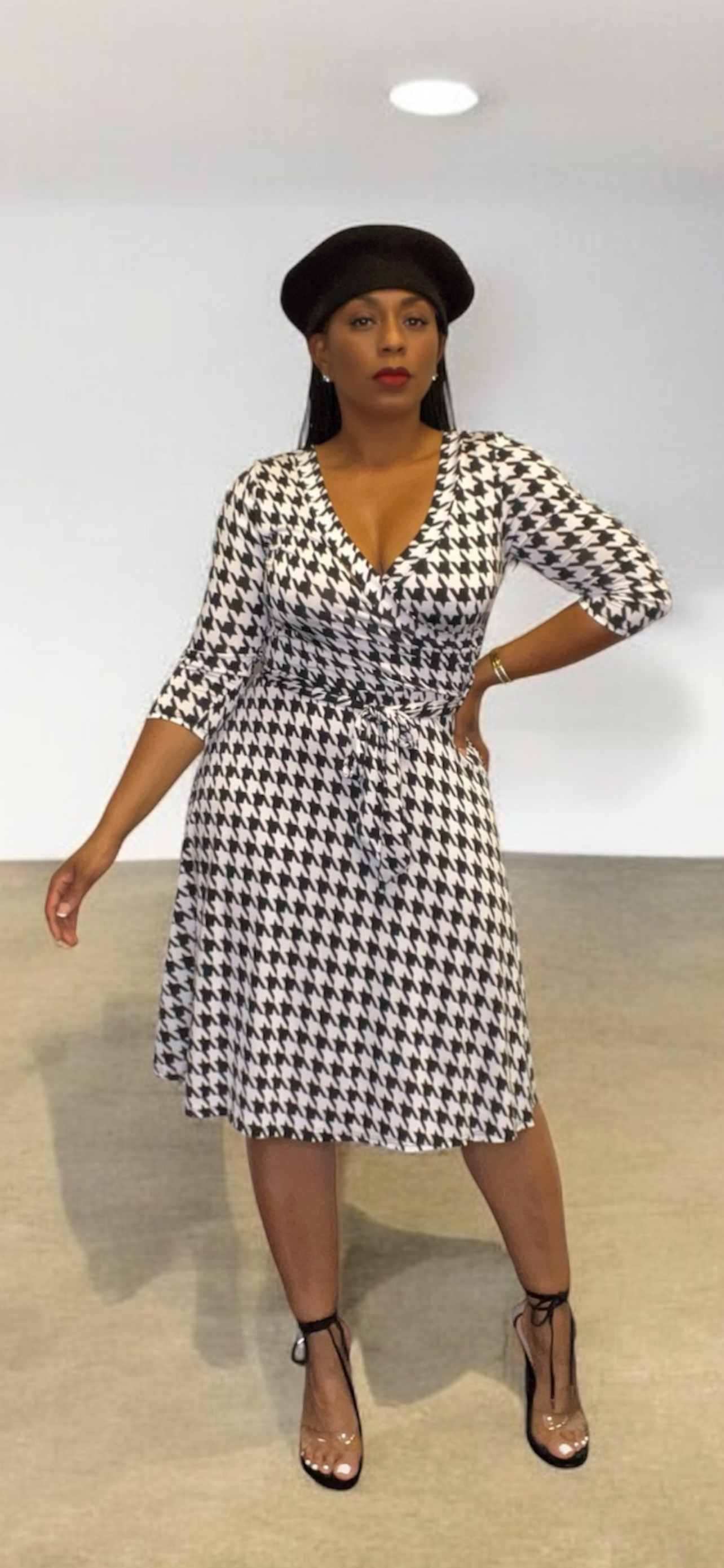 Houndstooth Wrap Maxi Dress