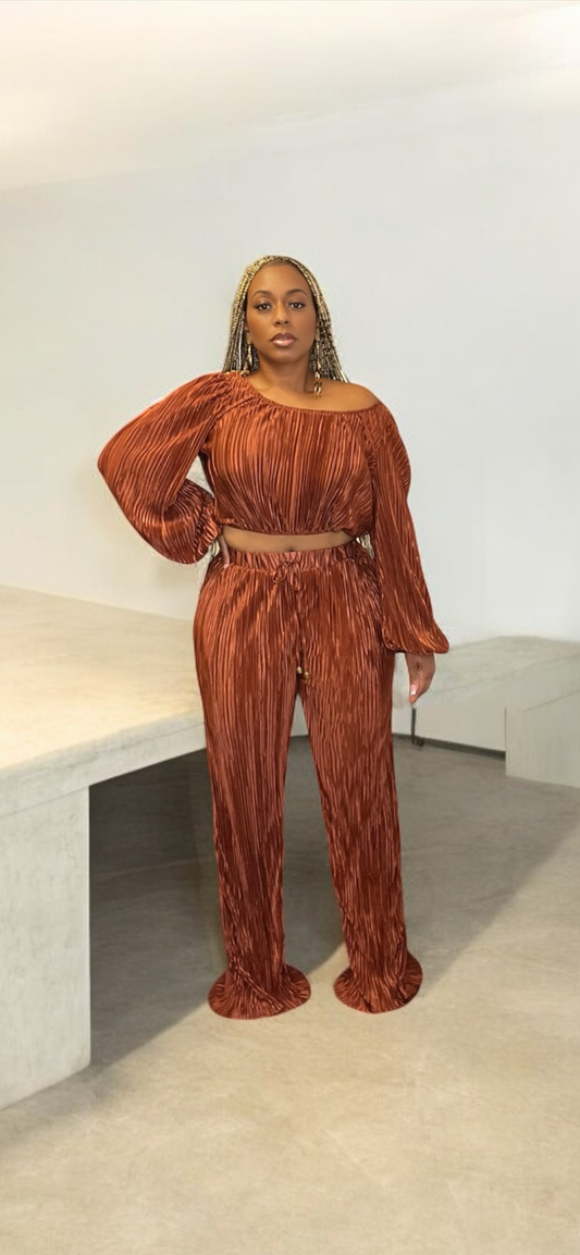 2-piece Pleated Pant Set (Cognac)