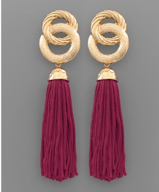 Circle Link Tassel Earrings (Raspberry)