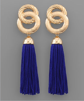 Circle Link Tassel Earrings (Royal Blue)