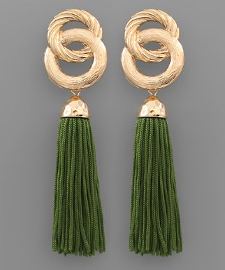 Circle Link Tassel Earrings (Olive)