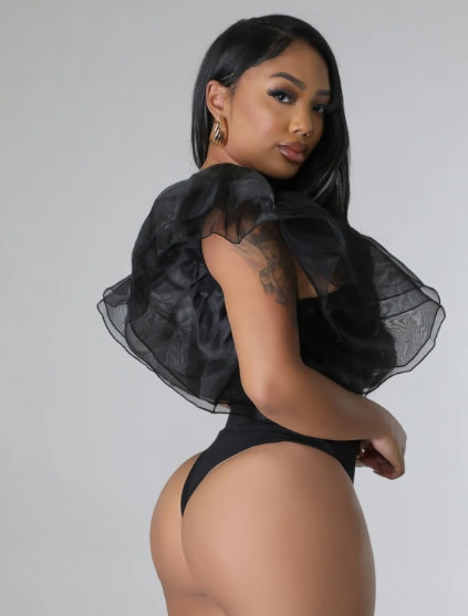 Bodysuit with Organza Sleeves (Black)