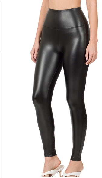 High Rise Faux Leather Leggings (Black)