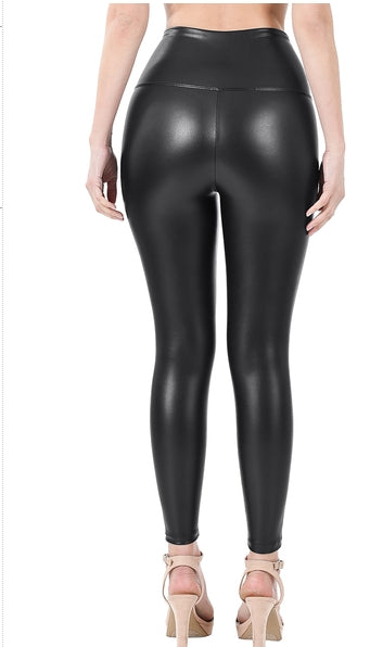 High Rise Faux Leather Leggings (Black)