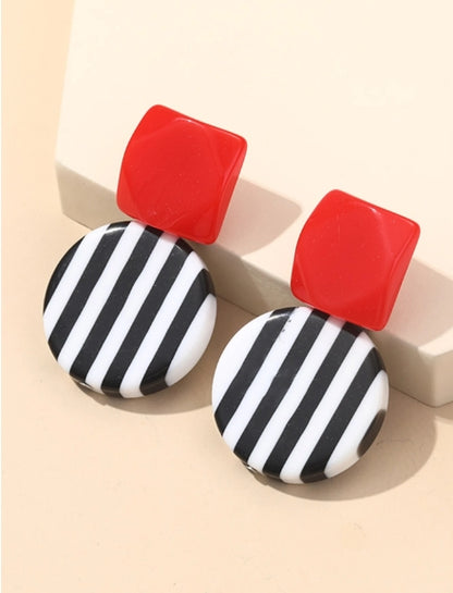 Black and White Statement Stack (with red earrings)